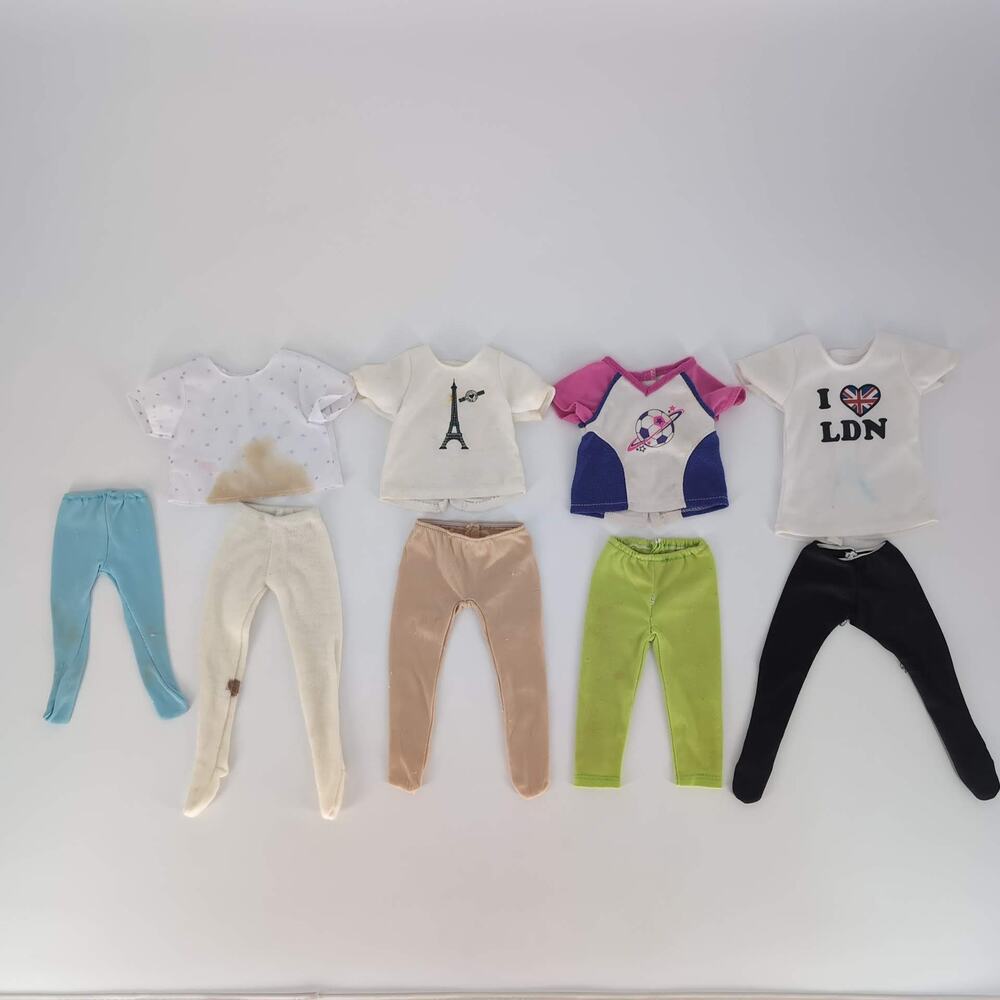 8 + 1 Piece Doll Clothing Bundle - 4 Short Sleeve Tops & 4 Bottoms for 18" Dolls
